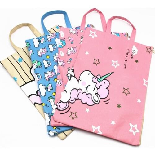 Kawaii School Kpop Pencil Case Canvas Unicorn Waterproof File Bag A4 Portable Information Storage Bag Office Supplies Stationery