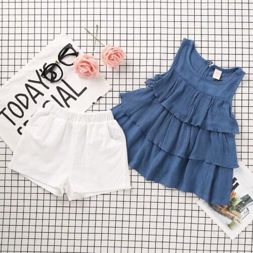 2017 Children Girl Summer Clothes Set Fashion Kids Girls Layers Cotton Shirts+White Shorts 2pcs Garments Suits