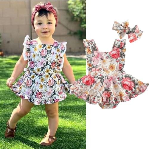 0-24M Newborn Baby Girls Romper Dress Rainbow/Flowers/Leopard Print Ruffles Sleeve Backless Jumpsuits 3 Style