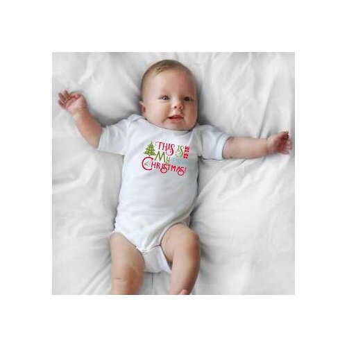 Newborn Baby Girls Boys Short Sleeve This Is My First Baby Christmas Letter Print Romper Suit Outfit Clothes Holiday Clothes