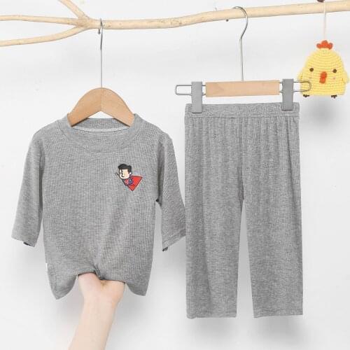 Boys and Girls' Sleeve Suit 2021 Summer New Baby Thin Pajamas Baby Two Piece Set pajama set children clothes kids satin