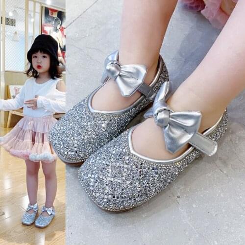 Girls' Leather Shoes Princess 2021 Spring New Non-Slip Soft Bottom Wear-Resistant Casual Little Baby Sequined Childrens Shoes
