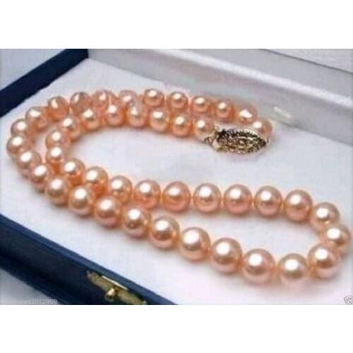 BEAUTIFUL NATURAL 9-10MM REAL SOUTH SEA PINK PEARL NECKLACE 14k 18 INCH