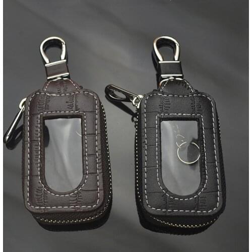Real Cow Leather Zipper Square Home Car Key Holder Case with Transparent Window Key Bag wallet key chain women home organizer