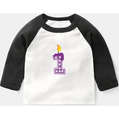 Cute 1 2 Years Birthday Candle Print Tee Baby Long Sleeve T-shirt Kids Tops Boy Girl Cotton T Shirt Kids Birthday Present Gift