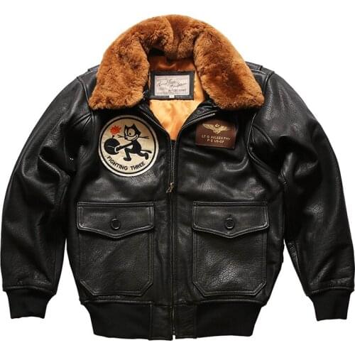 Winter Thickened Warmth with Fur Collar Genuine Mens Cowhide Jacket Loose Flight Leather Jacket cowhide Coat Men