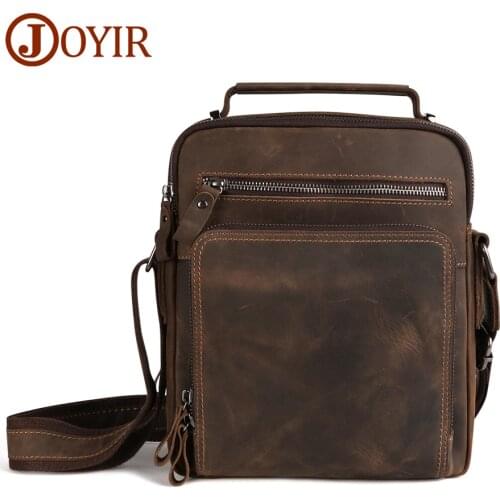 JOYIR Genuine Leather Messenger Bag for Men Vintage Crazy Horse Leather Crossbody Bags Shoulder Bags High Quality Male Handbag