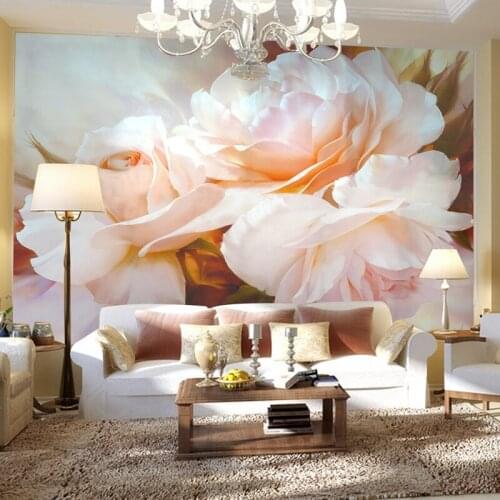 Beibehang Large mural painting of European custom wallpaper sofa TV background silk cloth wall paper romantic pink floral