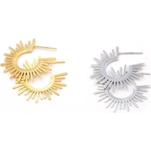 Stainless Steel Gold Minimalism Sunflower Stud Earrings Women Jewelry Gift Fashion Round Sun Earrings For Him