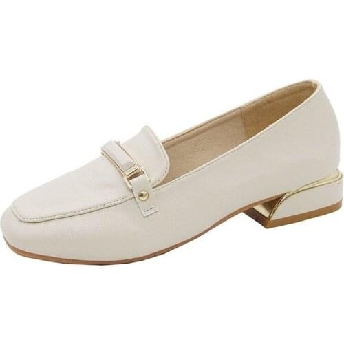 New Elegant Women Pumps Metal Buckle Loafers Fashion Square Head Ladies Shoes Comfortable PU Slip-on Low Heel Women Office Shoes