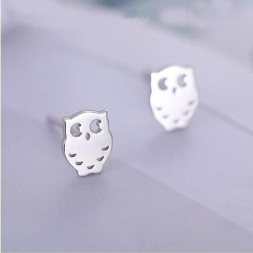 New Simple Cute Animal Fashion 925 Sterling Silver Jewelry Temperament Hollow Owl Hypoallergenic Female Gift Stud Earrings E039