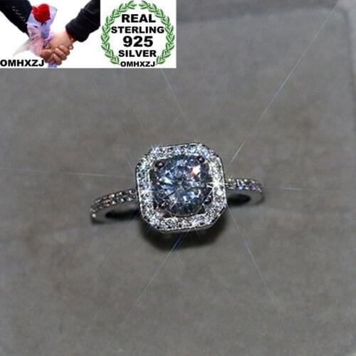 OMHXZJ Wholesale European Fashion Woman Man Party Wedding Gift White Square AAA Zircon 925 Sterling Silver Ring RR142
