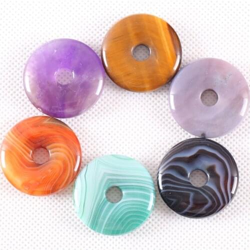 Donut Beads 30mm Circle Healing Natural Opal Quartz Gold Tiger Eye Round Bead fit Necklace for Women Men Jewelry Gift Stone