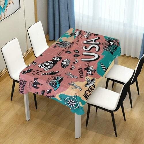 Retro USA American Map Ocean Compass Rectangle Tablecloth Wedding Party Dining Room Picnic Kitchen Washable Table Cover