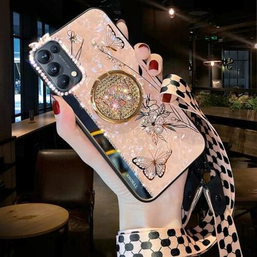 Luxury Creative Diamond Mirror Butterfly 3D Stand Lanyard For Samsung Galaxy 5G A42 A52 S20 21 Plus Fe Note 20 Ultra A72 Cover