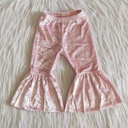 Pink boutique velvet clothing outfits bell pants popular and top clothing sets soft and comfortable clothes