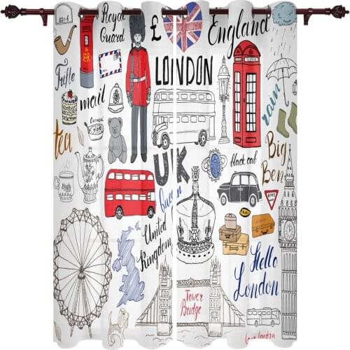 Cartoon London Cultural Graffiti Window Curtains Home Decor Curtains for Living Room Bedroom Items Christmas Curtains