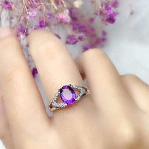 Stylish grace Fork triangle Natural amethyst gem Ring S925 Silver Natural crystal Ring girl Womens gift Rings fine Jewelry