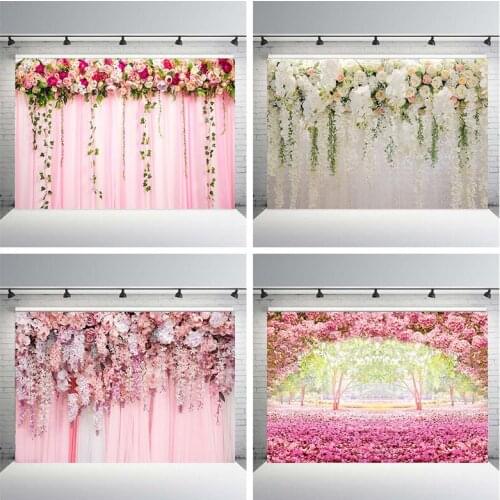 Mehofond Pink Flowers Photography Backdrops Wedding Birthday Party Decor Photo Background Floral Backdrops For Photo Studio