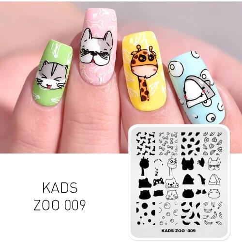 KADS ZOO 009 Series Nail Templates Plate Cute Cat Deer Image Print Stamper Stencil Nail Art Design Print Stamper Manicure Plates