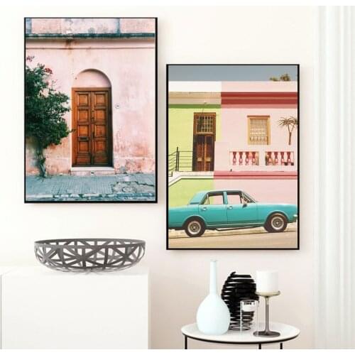 Tropical Pink Car Nordic Posters And Prints Bohemian Door Wall Art Canvas Painting Vintage Poster Pictures For Living Room Decor