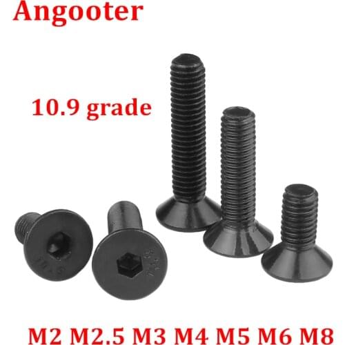 50pcs 5pcs 10.9 grade Black flat head countersunk head screw DIN7991 M2 M2.5 M3 M4 M5 M6 Hex socket head cap screw bolts