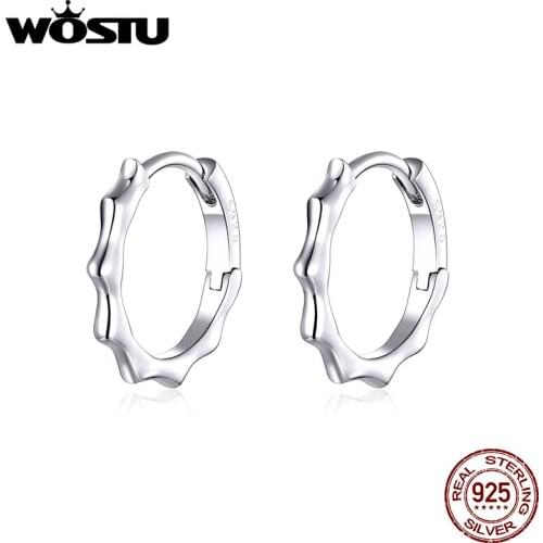 WOSTU Genuine 925 Sterling Silver Wave Line Hoop Earrings Simple Circle Big Earrings For Women Trendy Jewelry Gift BKE843