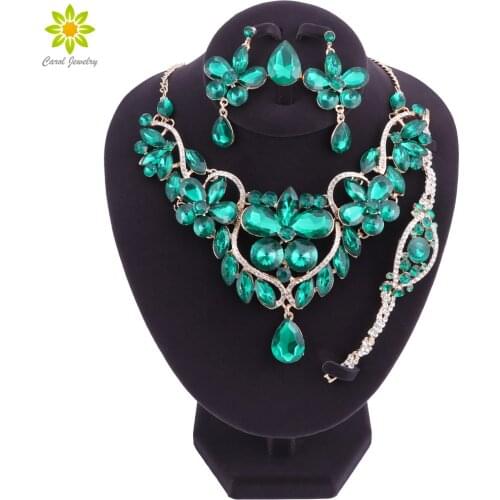 Crystal Jewelry Sets Bridal Gold Color Necklace Earrings Sets Wedding Party Jewelery Costume Jewellery Decorations Wholesale