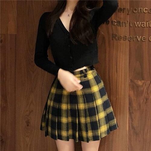 Summer 2020 Harajuku Women Fashion Skirts Cute Plaid Skirt With Short Detail Punk Gothic High Waist Female Pleated Mini Saia