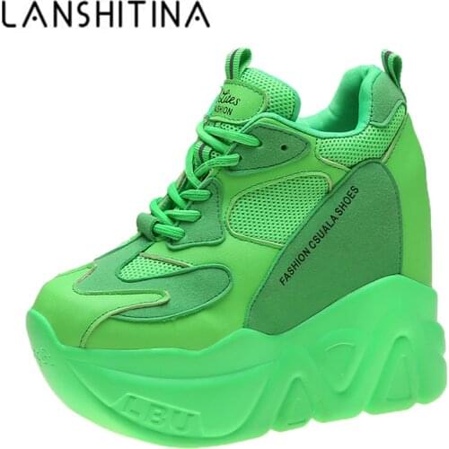 2020 Women Platform Sneakers Autumn Breathable Wedges Casual Shoes 12.5CM High Heels Thick Sole Sneakers Woman Deportivas Mujer