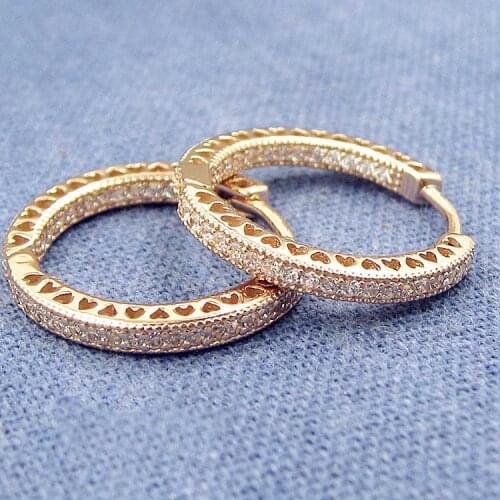 Original Rose Hearts Of Circles Earring With Crystal For Women 925 Sterling Silver Earring Wedding Gift Europe Jewelry