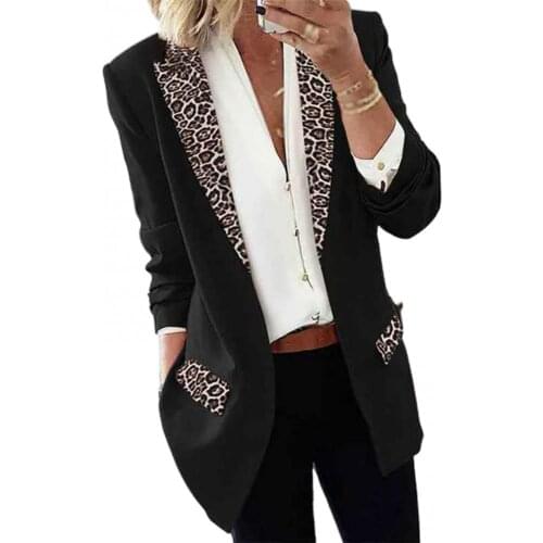 Women Lapel Leopard Patchwork Blazer Long Sleeve Open Front Slim Coat Jacket костюм женский спортивный костюм женск