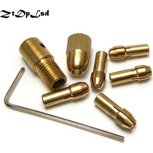 ZtDpLsd 7Pcs/set Mini Drill Chucks Adapter Keyless Socket Dremel Small Electric Drill Bits Power Tools Micro Drill Collets Clamp