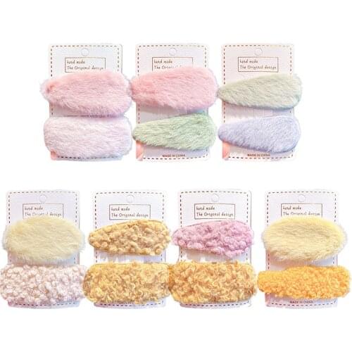 2Pcs Winter Plush Square Hairpins Candy Color Faux Fur Hair Clip Barrettes For Girls Fashion Kids Hair Accessories Headwear