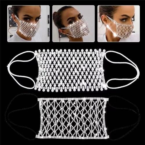 2021 shiny diamond pearl mask decoration womens mask elastic crystal facial jewelry Mask Party Decoration Party Gift
