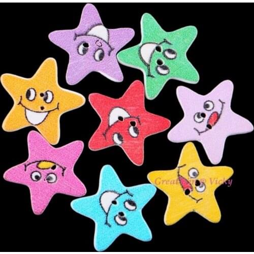 30pcs Wood Star Buttons Sewing Smile Buttons Sew On Wooden Beads Colored 2 Holes Mixed For Garment Gift Craft DIY New