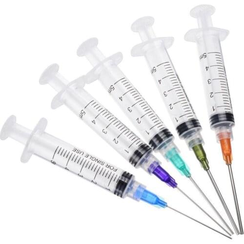 5pcs 5ml Syringes With Crimp Sealed Plastic Syringe Crimp Sealed-Blunt Chemical Needle Tips For Glue Oil Ink