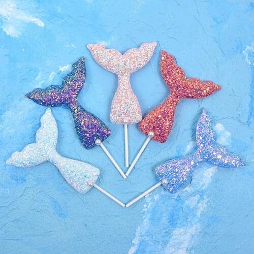5pcs/lot Mermaid Birthday Party Decoration Colorful Glitter Sequins Cake Topper Cupcake Flags Wedding Baby Shower Supplies zz69