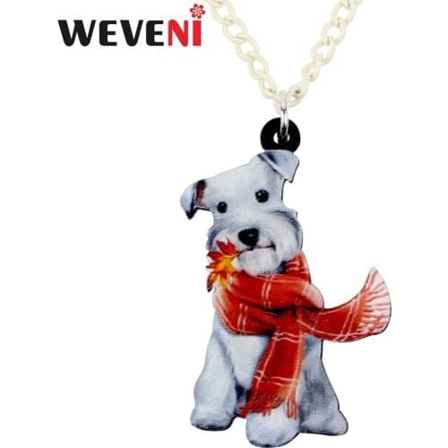 WEVENI Acrylic Cute Maple Scarf Schnauzer Dog Necklace Pendant Chain Choker Cute Bijoux Jewelry For Women Girl Collier Dropship