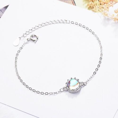 925 Sterling Silver Opal Crown Round Bead Charm Bracelet For Women Bracelet &Bangle Wedding Jewelry SL259