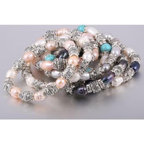 Natural Freshwater Pearl Bracelet For Woman Alloy Fittings Chains :19mm Beads : 9-10mm Accessory : 7 mm