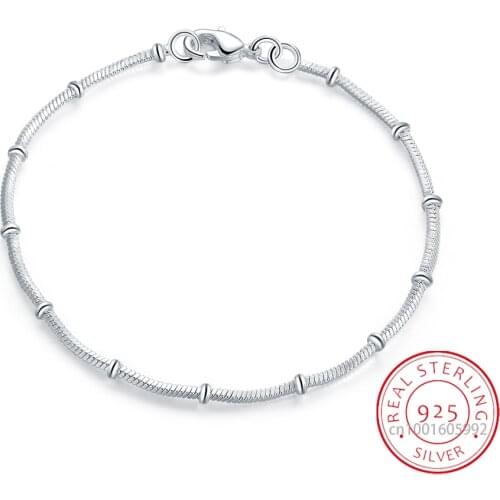 100% Real 925 Sterling Silver Tiny Thin Beads Snake Chain Bracelet for Women Girls Jewelry pulseras armbanden voor vrouwen