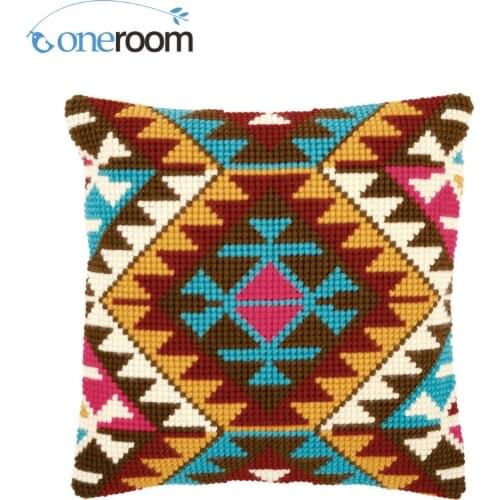 CX0753 Ethnic Print DIY Acrylic Yarn Embroidery Pillow Tapestry Canvas Cushion Front Cross Stitch Pillowcase