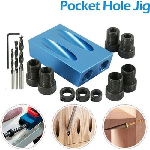Woodworking Oblique Hole Locator Drill Bits Pocket Hole Jig Kit 15 Degree Angle Drill Guide Set Hole Puncher DIY Carpentry Tools
