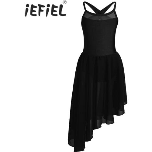 Girls Kids Costumes Mesh Cutout Back Hollow Out Dancewear Ballerina Irregular Hem Ballet Tutu Dance Gymnastics Leotard Dress