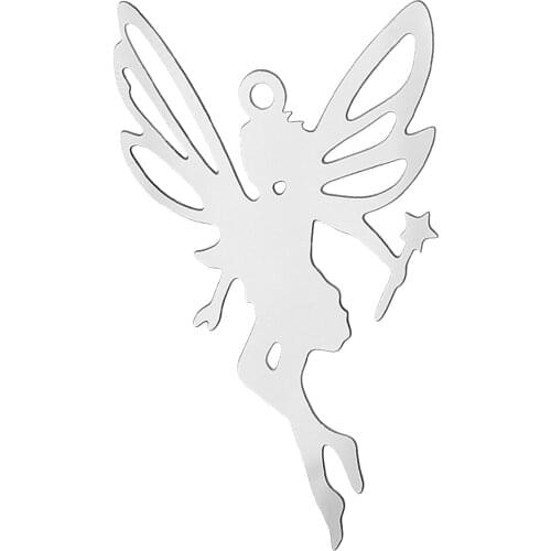 DoreenBeads Filigree Stainless Steel Charm Pendants Fairy Silver Color 3.2cm(1 2/8") x 20mm( 6/8"), 3 Pieces 2017 new