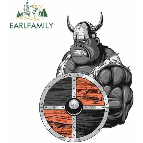 EARLFAMILY 13cm x 9.4cm For Fierce Gorilla Viking Car Bumper Stickers Cartoon Decal Waterproof Car Accessories Custom Printing