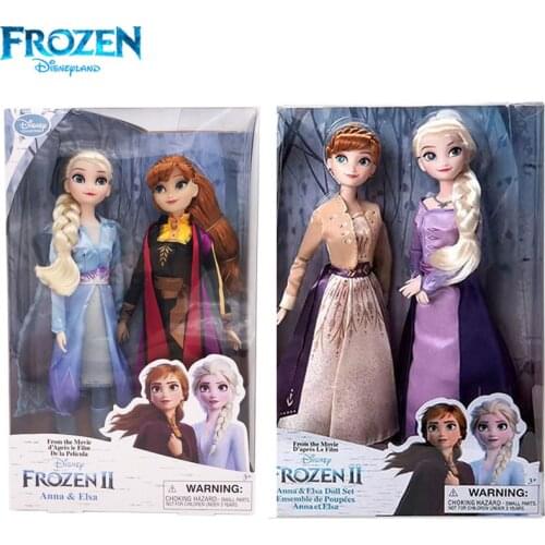 Disney 2pcs Frozen 2 Princess Elsa Anna Kawaii Toys Anime Dolls Plastic Movable Joints Action Figures Toy For Children Girl Gift