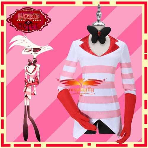 Game Hazbin Hotel Angeldust Cosplay Costume Adult Women Outfits Uniform Kids Girl Sailor suits Tops Shorts Gloves Bow Stockings