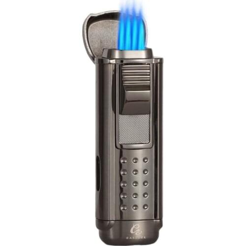 COHIBA Metal Cigar Lighter 4 Red Flame Jet Torch Lighters Refillable Windproof Gas Cigarette Lighter With Cigar Cutter Punch